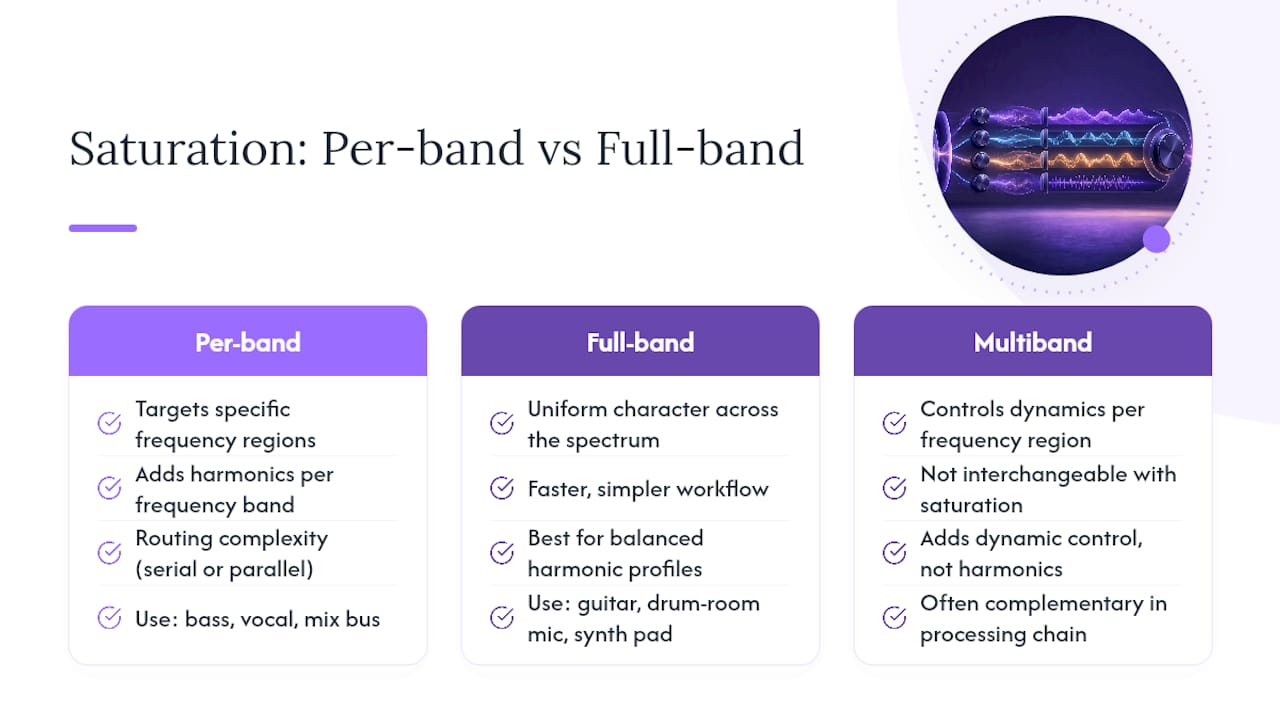 When per-band saturation is the right call, and when it is not — overview diagram