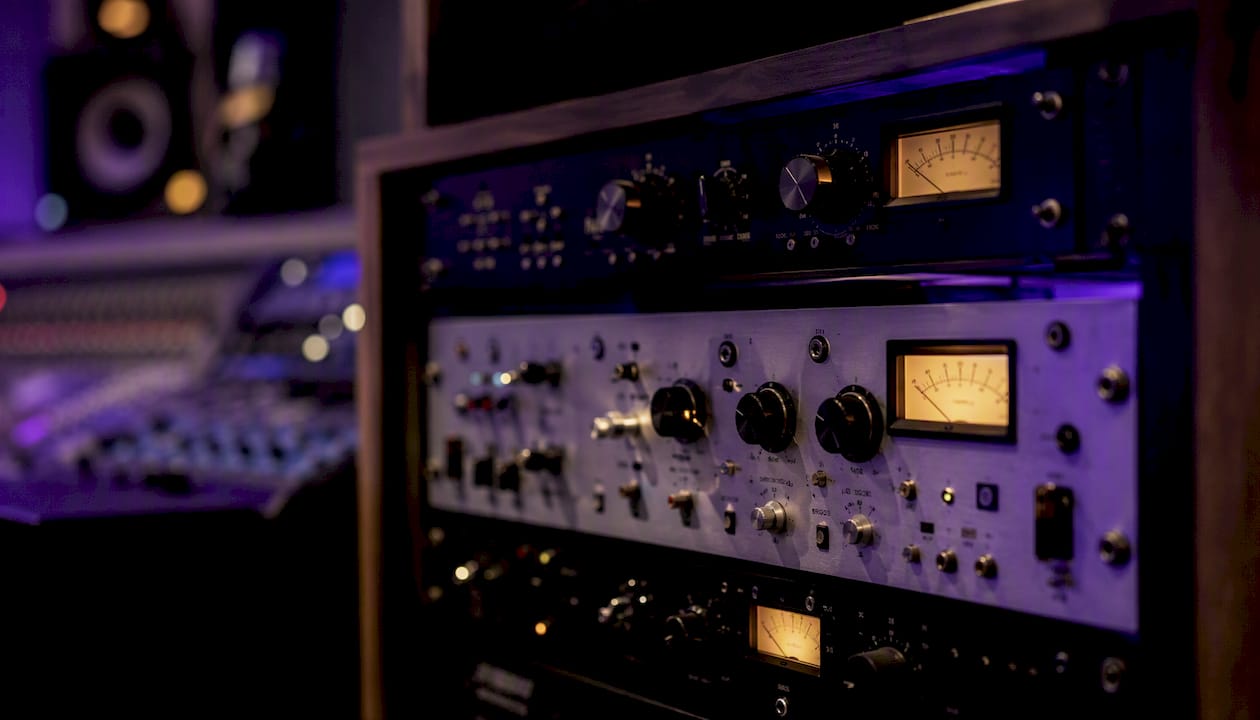 Vintage analog compressors in studio rack