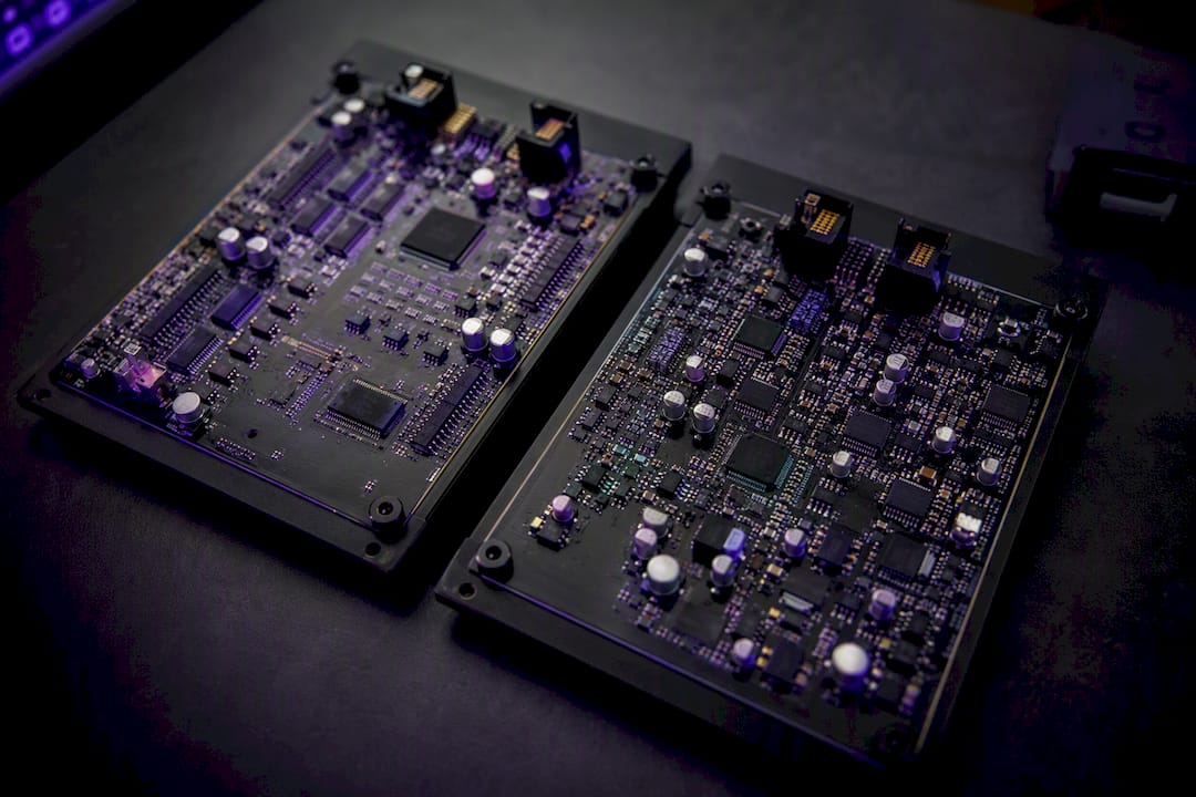 Close-up of audio DSP filter circuit modules