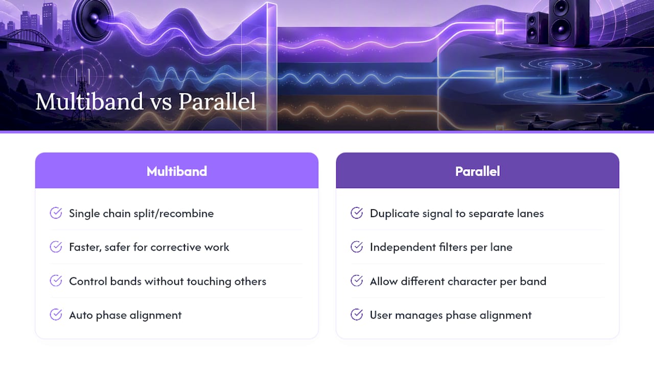 Diagram comparing multiband and parallel splitting