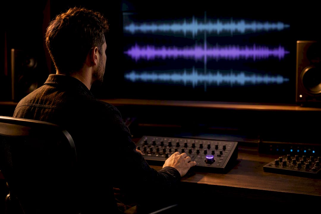 Engineer monitoring mid side audio channels