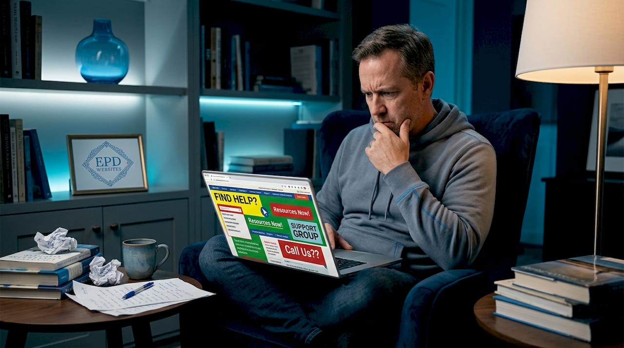 Visitor frustrated with cluttered mental health website