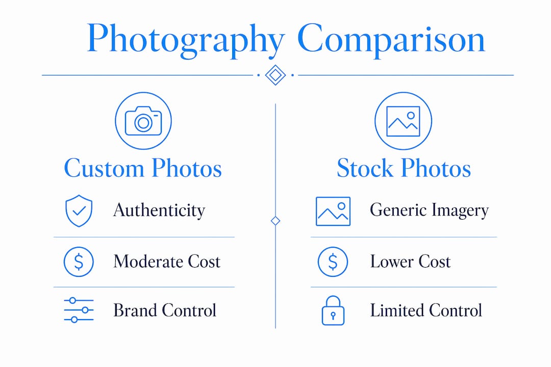 Infographic comparing custom and stock medical photography
