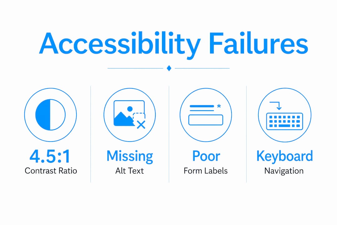 Infographic showing common accessibility failures on medical sites