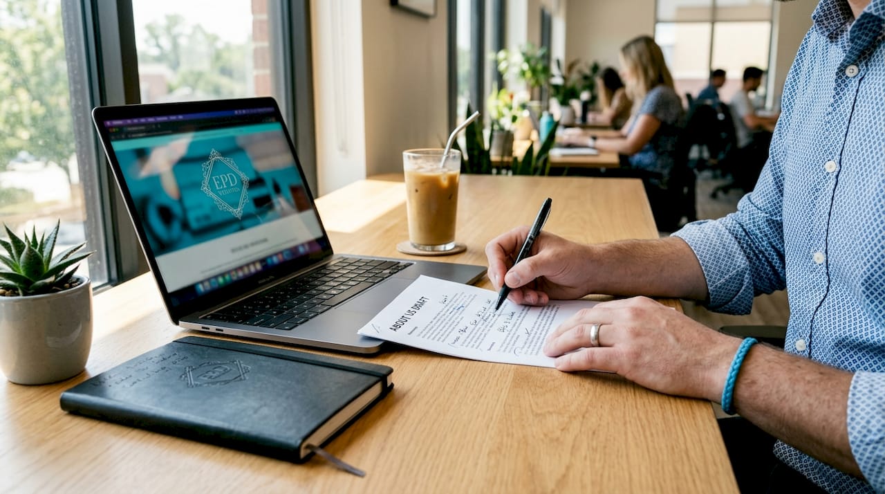 Accountant editing About page draft notes