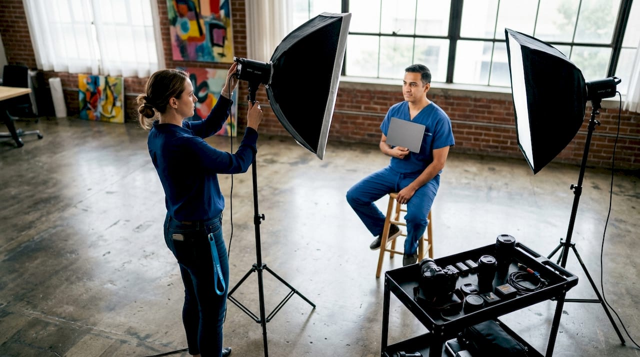 Lighting setup for medical subject photo shoot