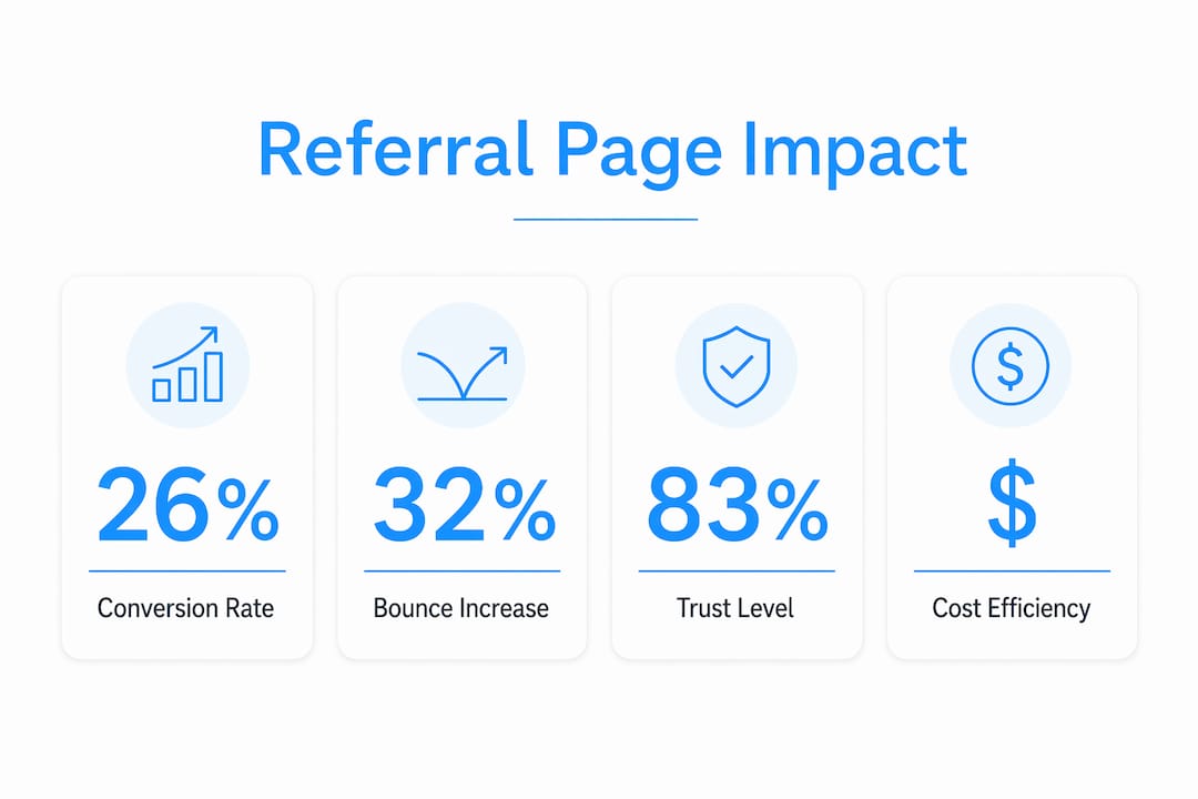 Infographic showing referral page key metrics and impact