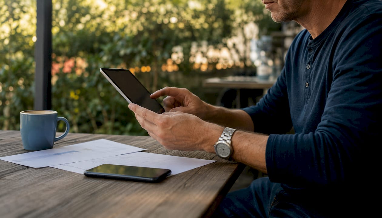 Hands tapping tablet analyzing website navigation impact