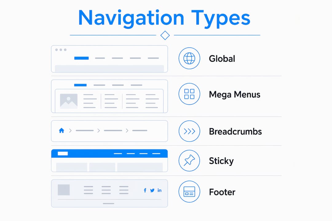 Infographic depicting common website navigation types