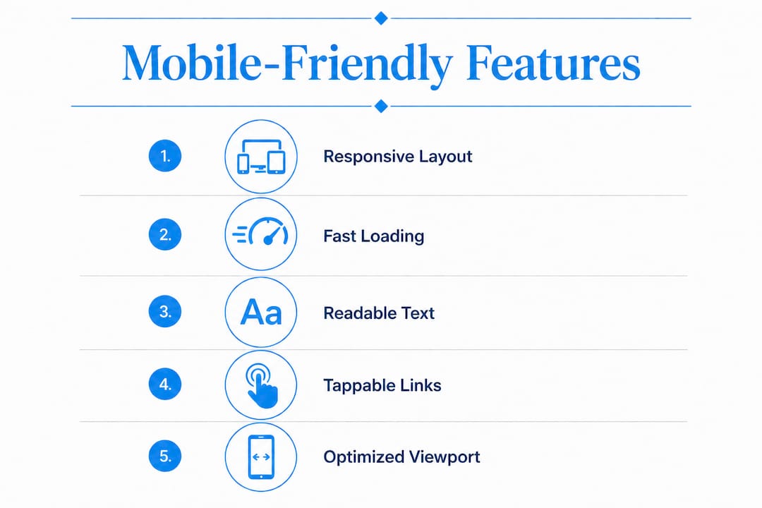 Infographic showing key mobile-friendly website features