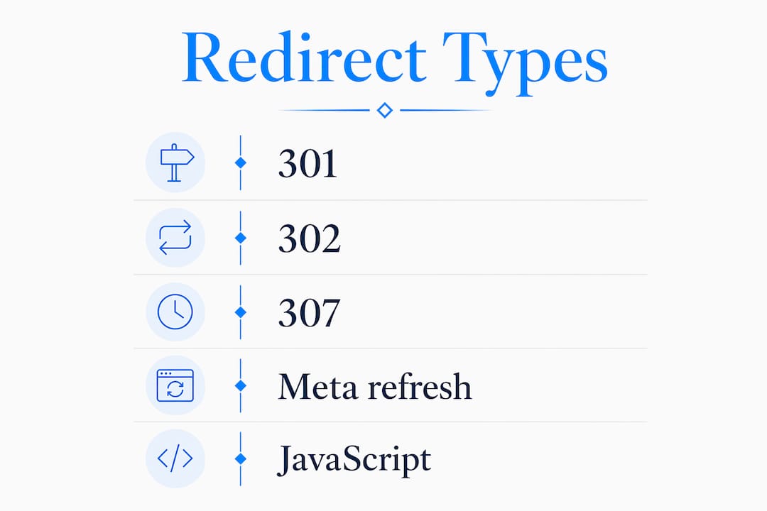 Infographic illustrating types of website redirects