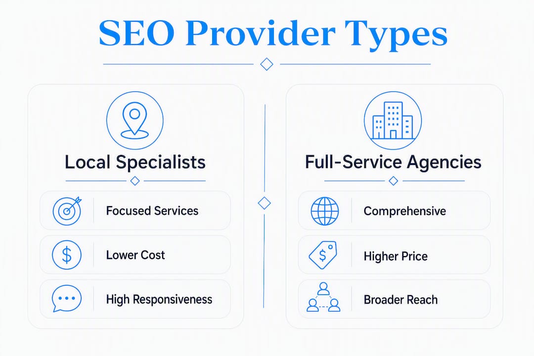Infographic comparing SEO provider types with key characteristics