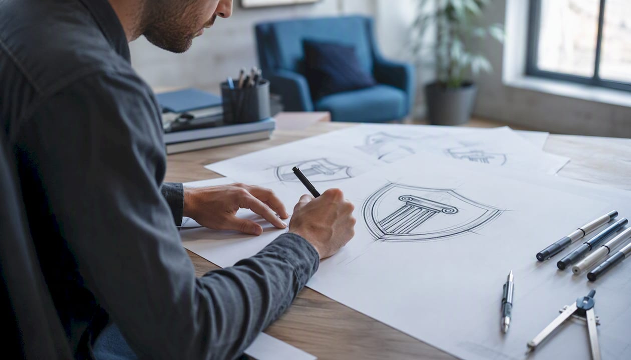 Traditional CPA logo sketch with shield and column