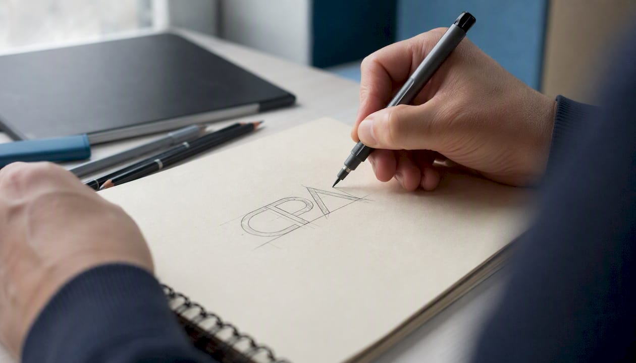 Designer sketching modern CPA logo monogram