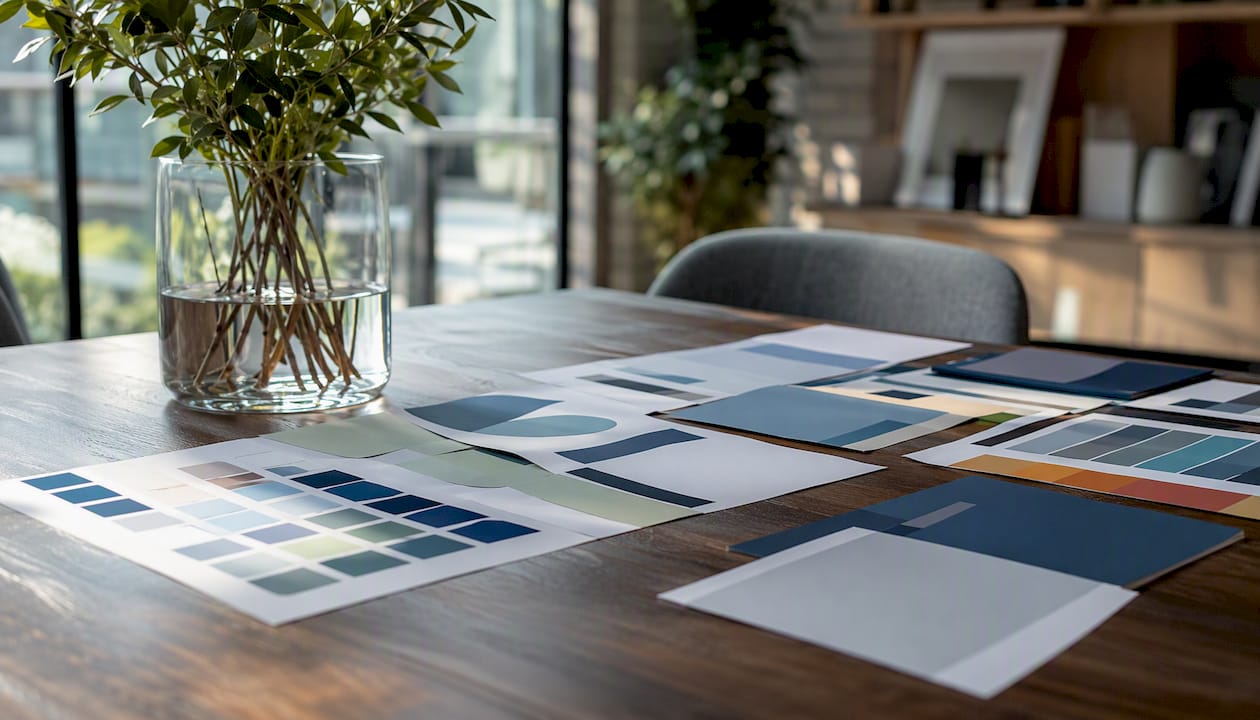 Medical logo color swatches on table