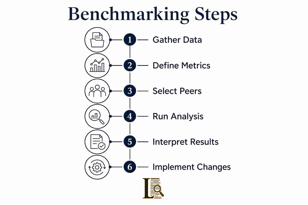 Infographic showing sector benchmarking step-by-step process