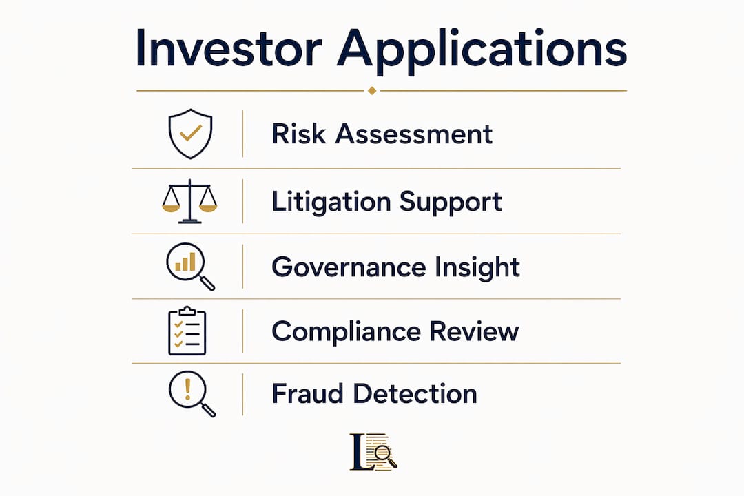 Infographic showing practical applications of forensic corporate analysis for investors