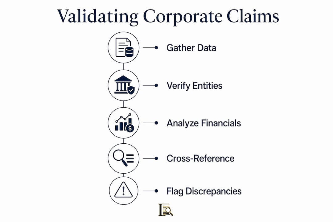 Infographic outlining steps for validating corporate claims