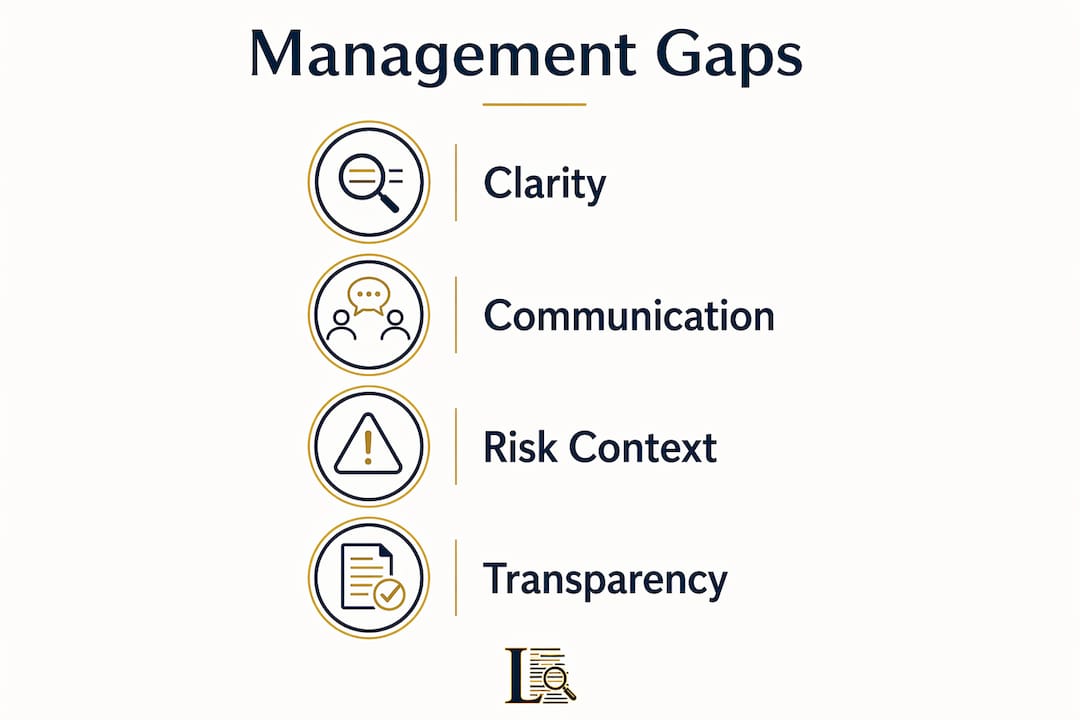 Infographic illustrating management gap categories