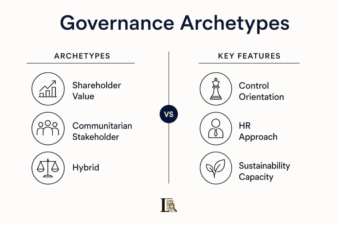 Infographic comparing corporate governance archetypes and features