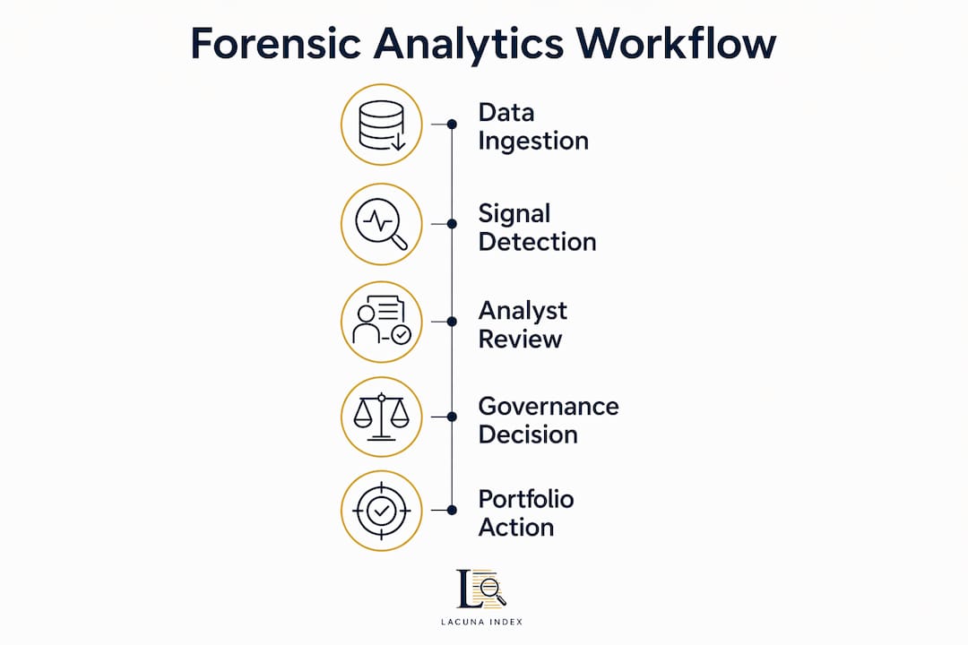 Infographic showing forensic analytics workflow steps
