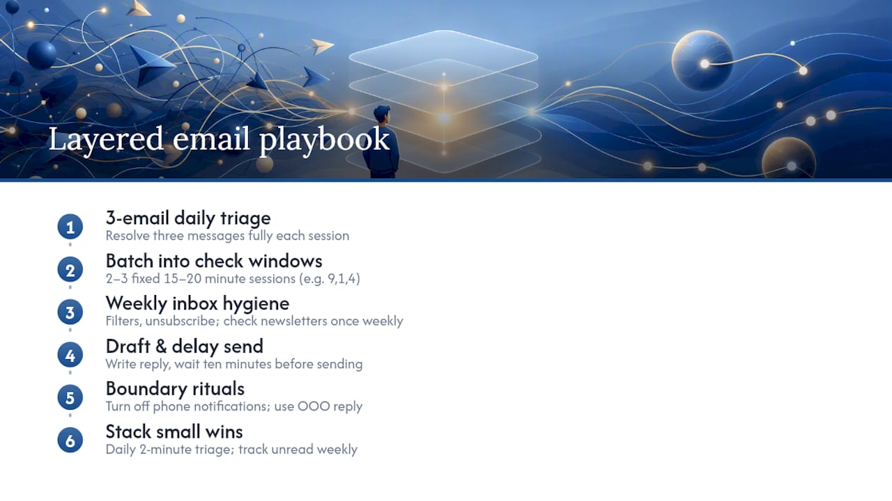 Diagram of six-step email management playbook