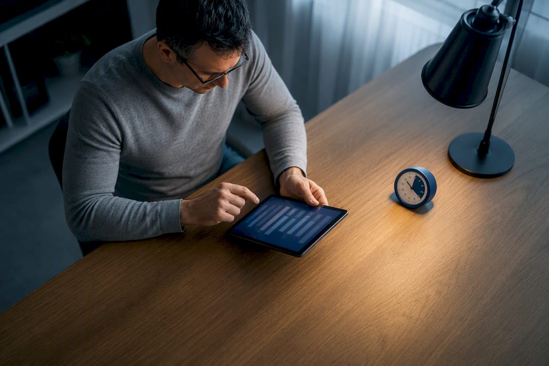 Adult sorting email during focused two-pass routine