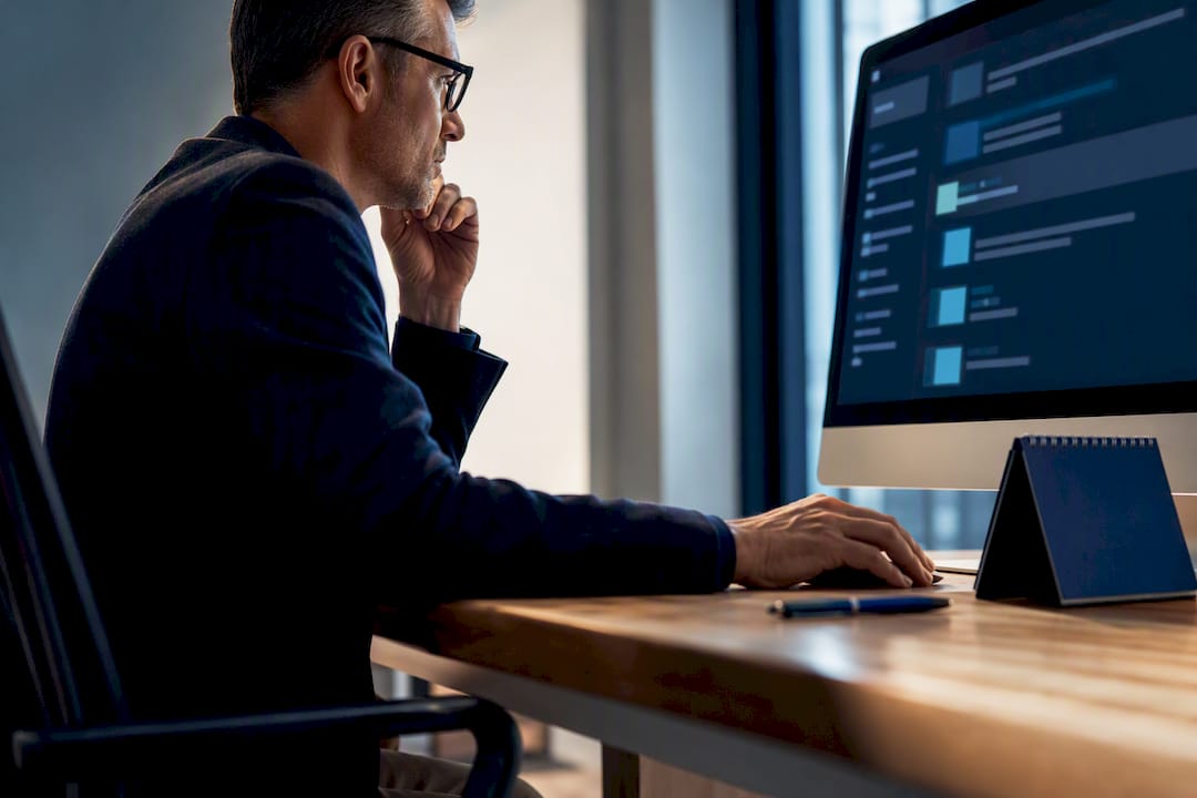 Professional reviewing essential email messages