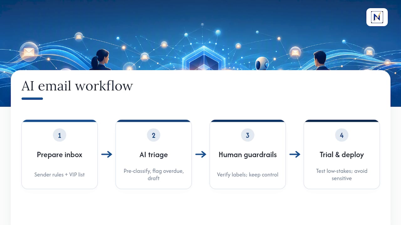 AI email triage workflow with safeguards