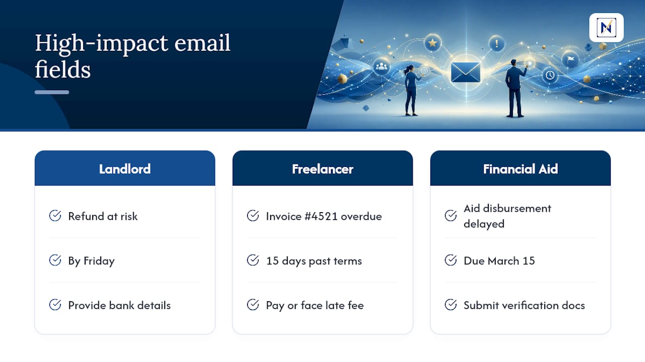 Three examples mapped to email essentials