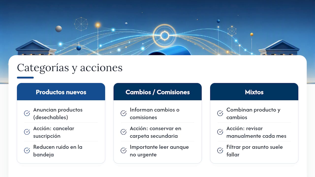 Clasificación de notificaciones bancarias y acciones