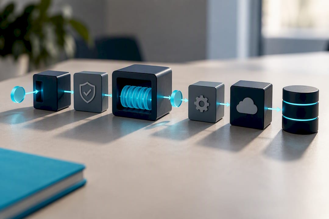 Webhook event moving through processing stages