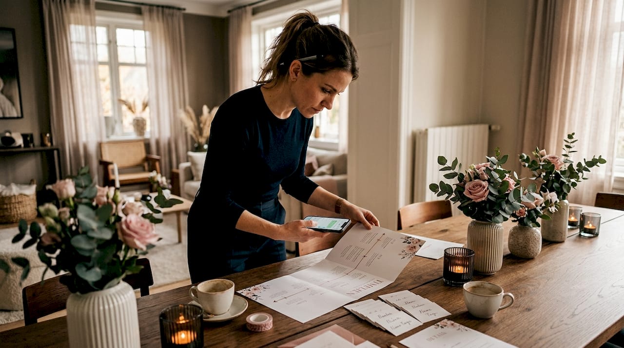 Wedding coordinator checking vendor schedule in venue