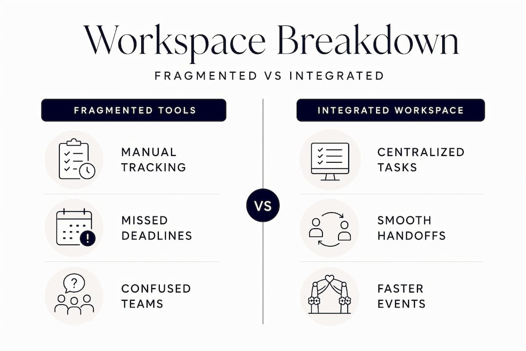 Infographic comparing fragmented and integrated workspaces
