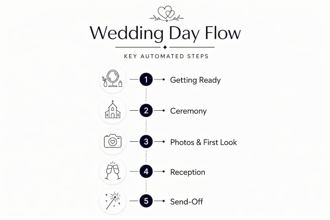 Infographic showing automated wedding day steps