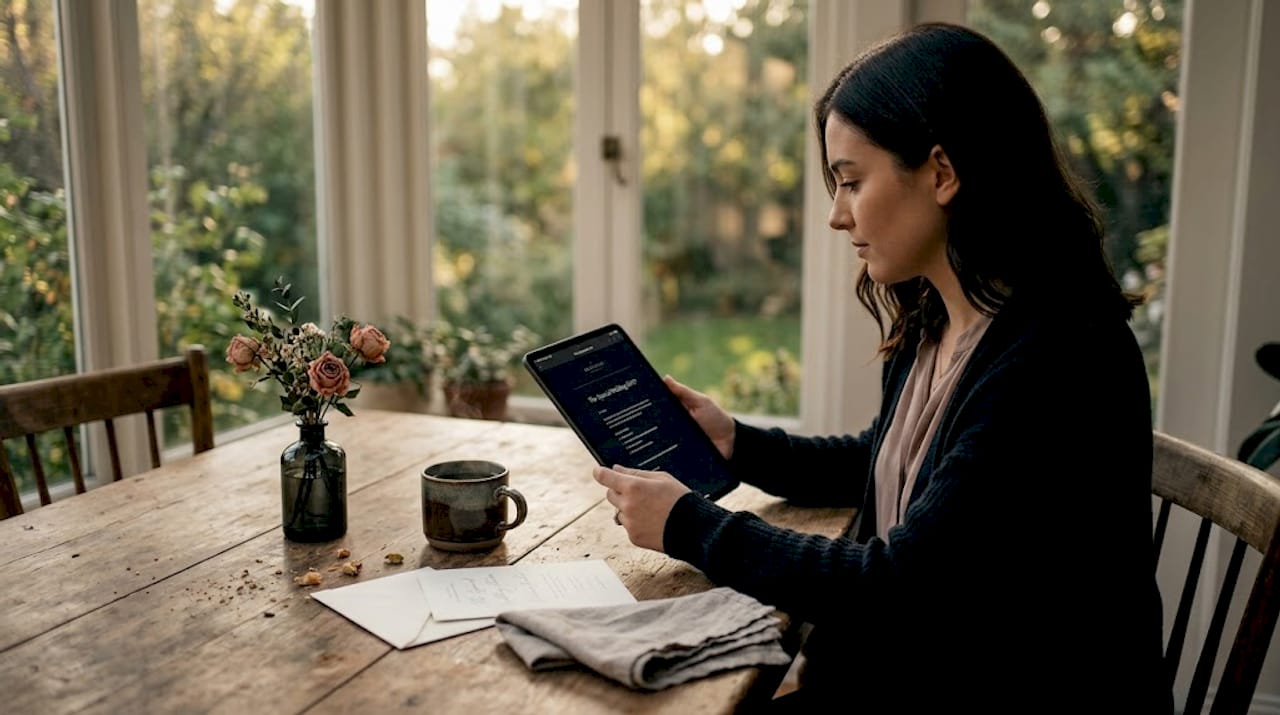 Wedding guest reading RSVP reminder email