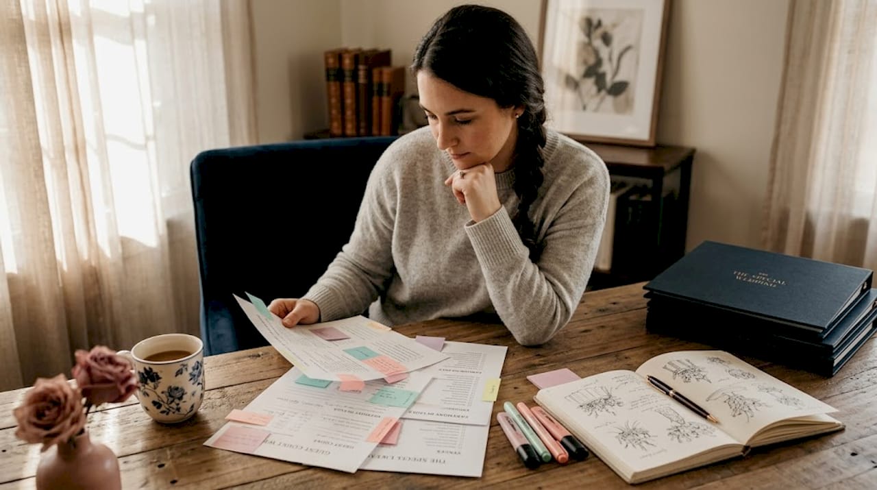 Wedding planner reviewing questionnaire forms