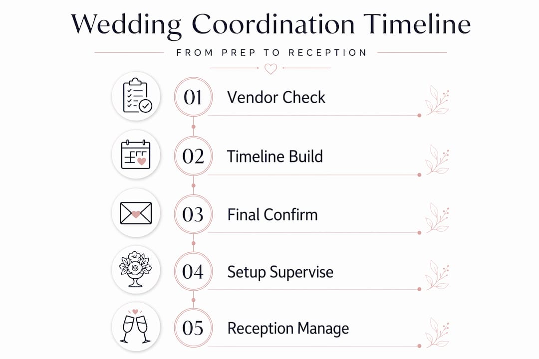 Wedding coordination process in timeline infographic