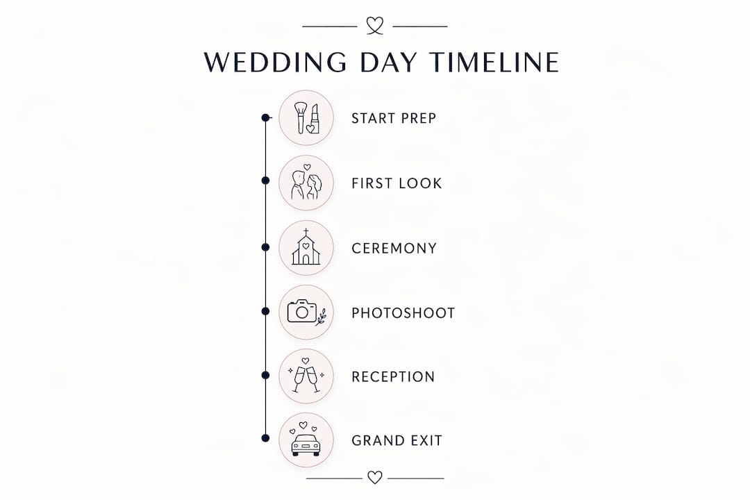 Infographic showing wedding day coordination timeline steps