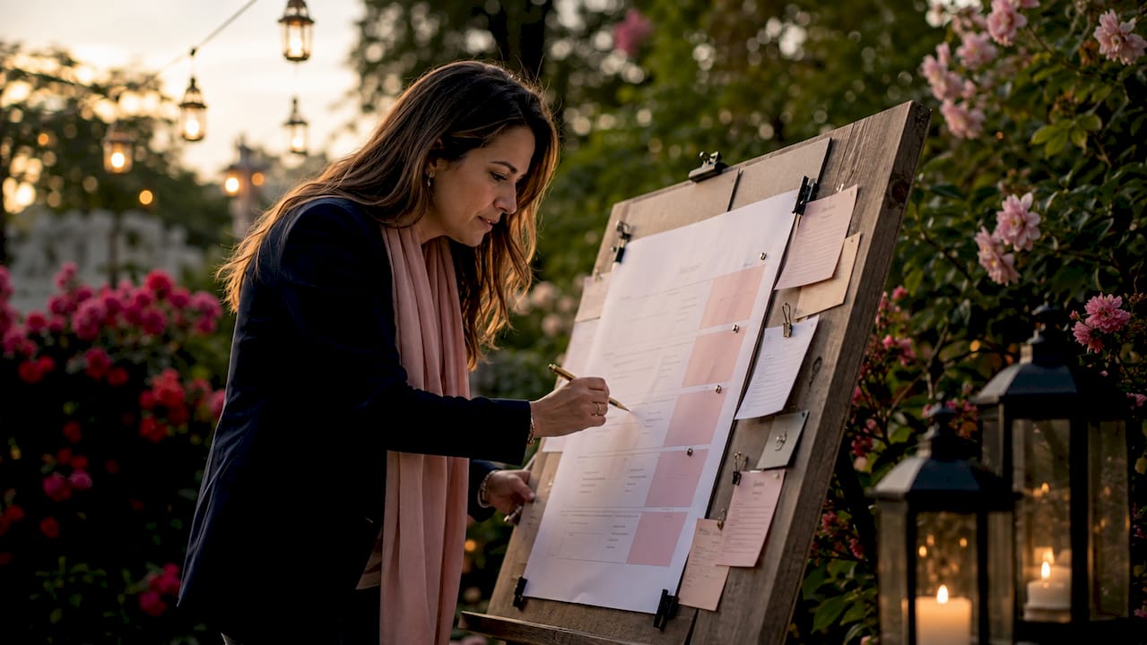 Wedding planner reviewing shared timeline