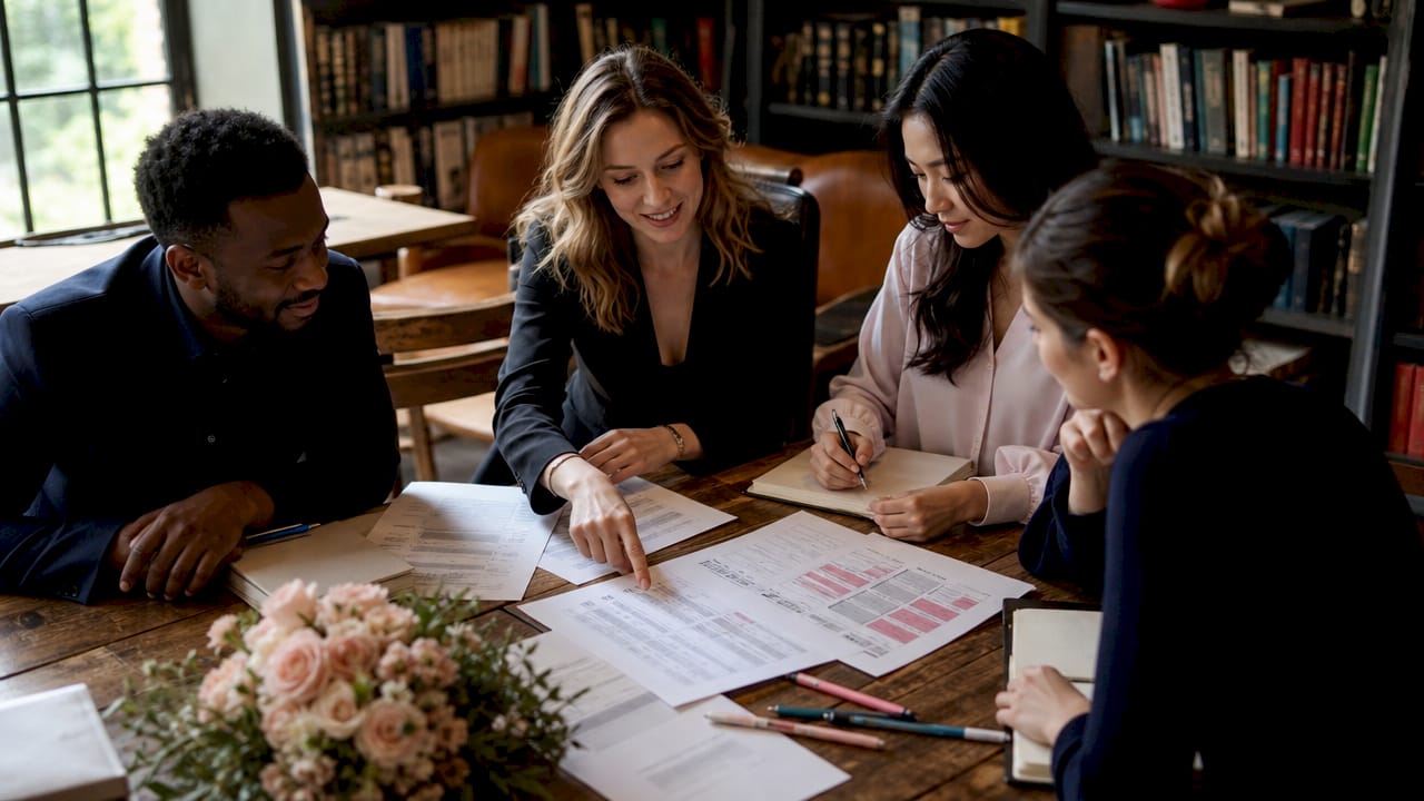 Wedding agency staff reviewing role assignments