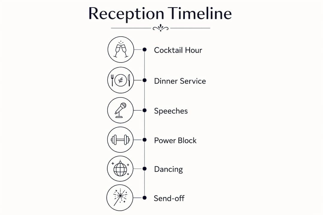 Infographic showing wedding reception timeline steps