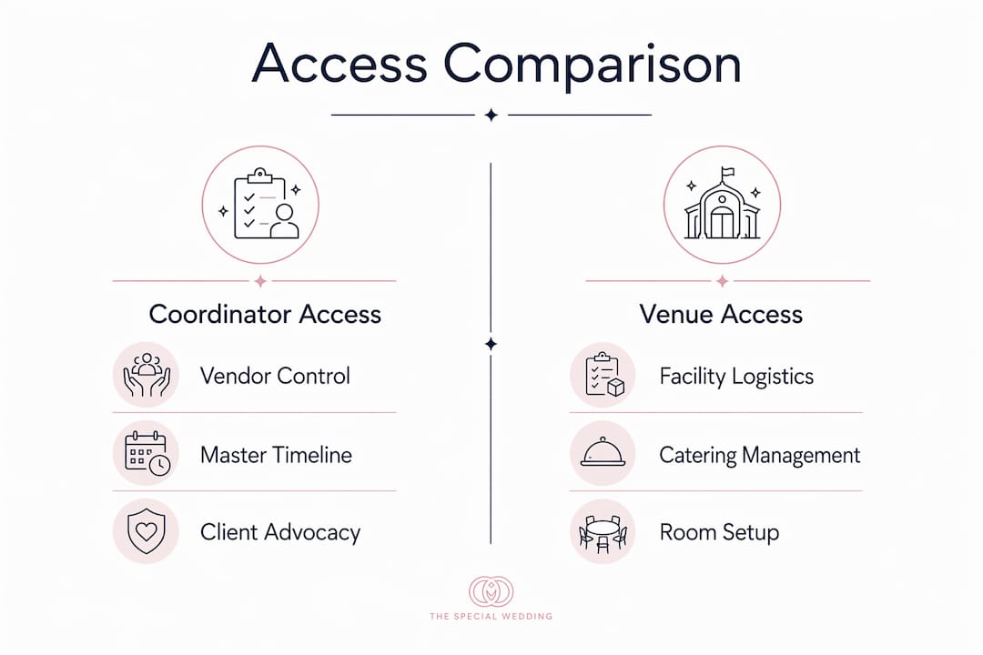 Infographic comparing coordinator and venue portal access