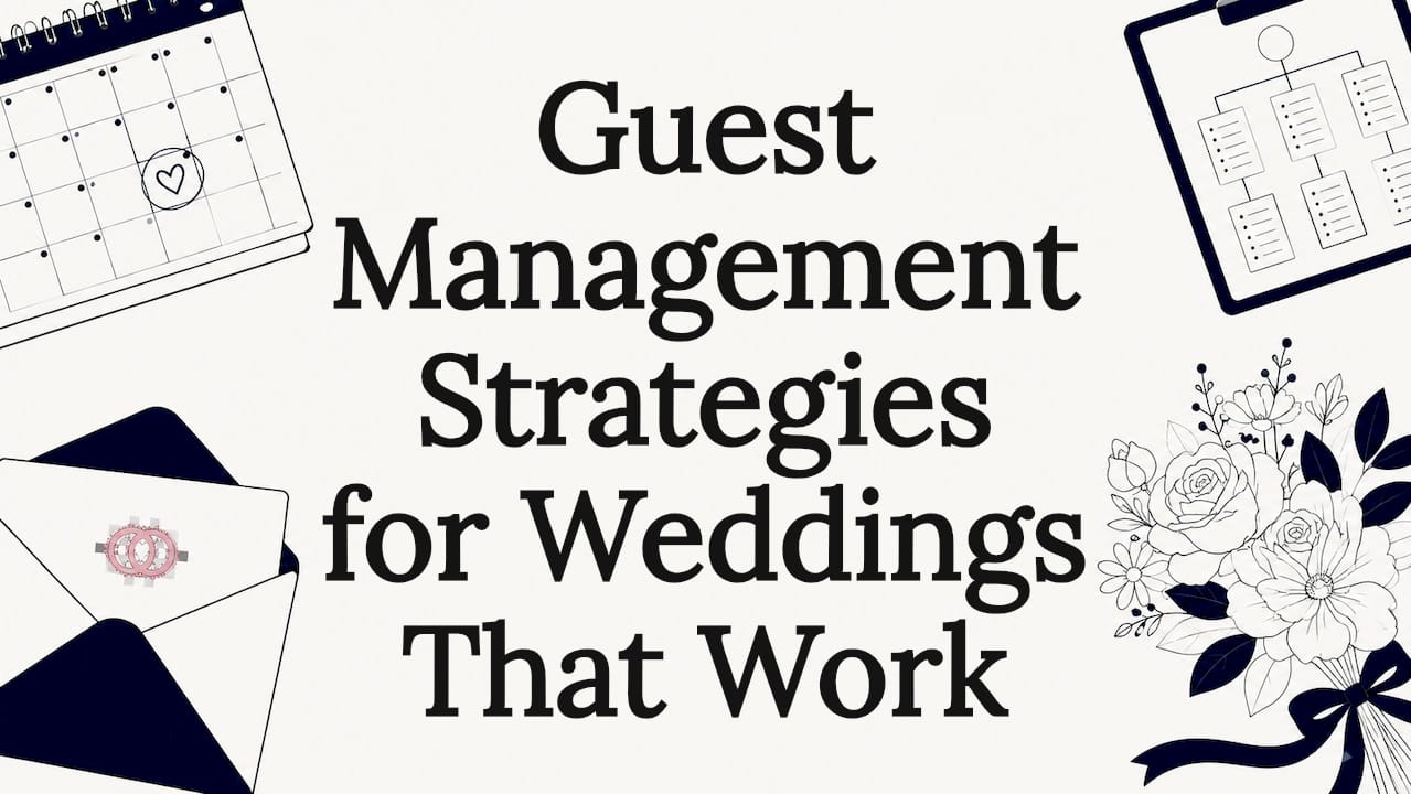 Decorative wedding guest management title card illustration