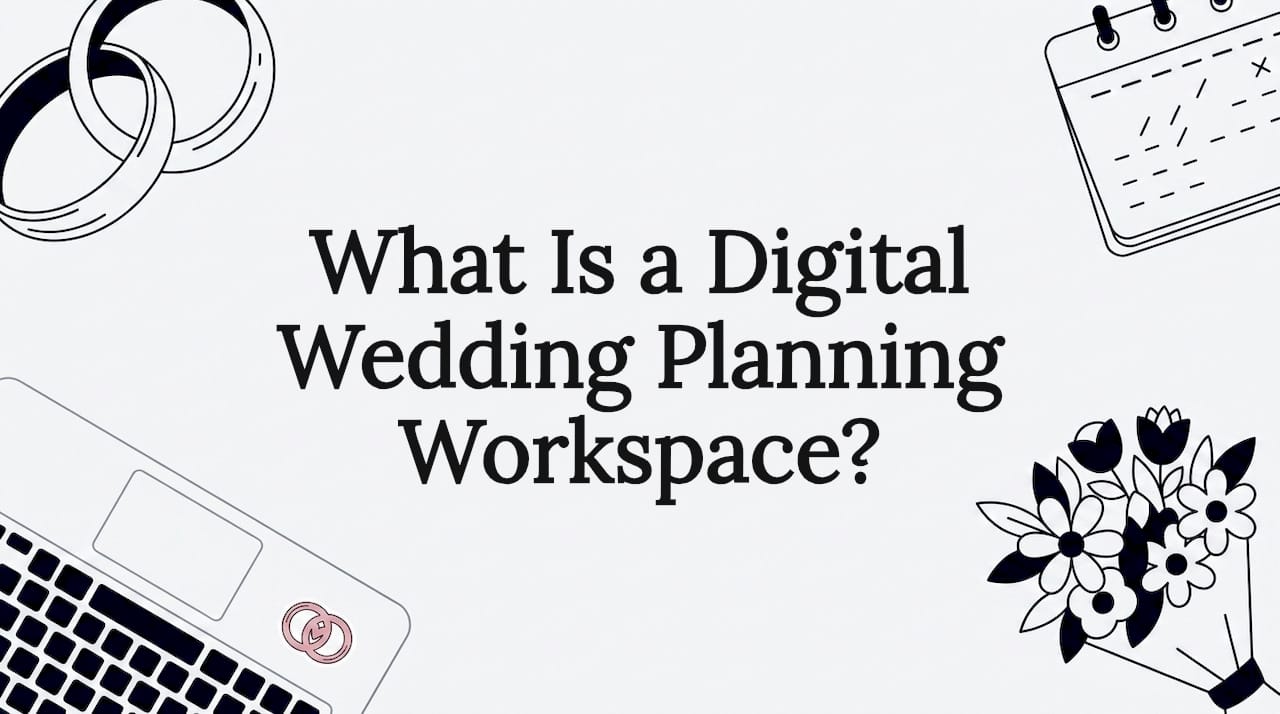 Decorative wedding planning workspace illustration