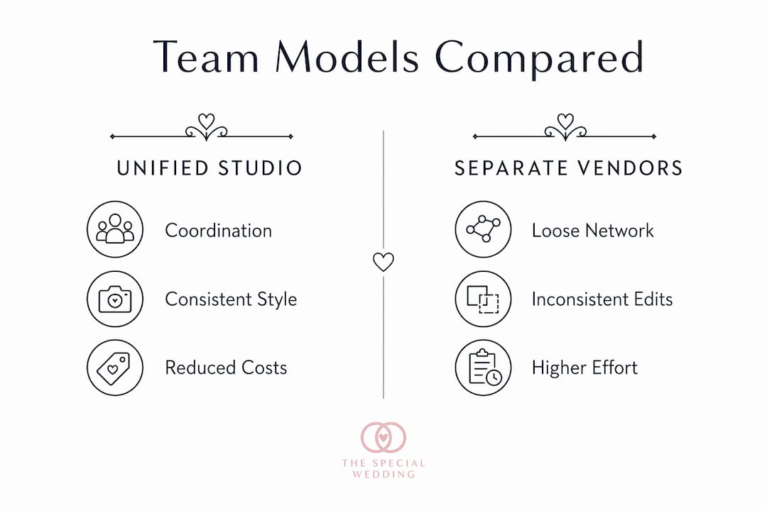 Infographic comparing unified studio and separate vendor models