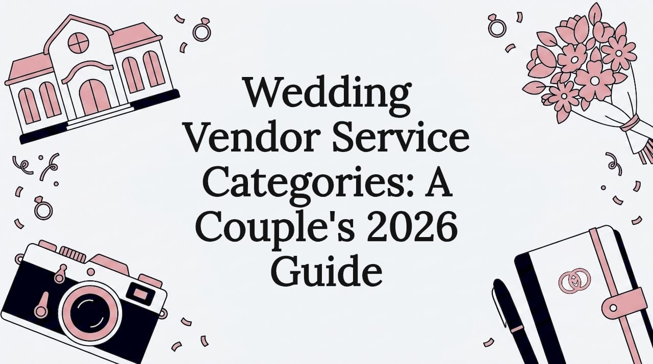 Decorative wedding vendor title card illustration