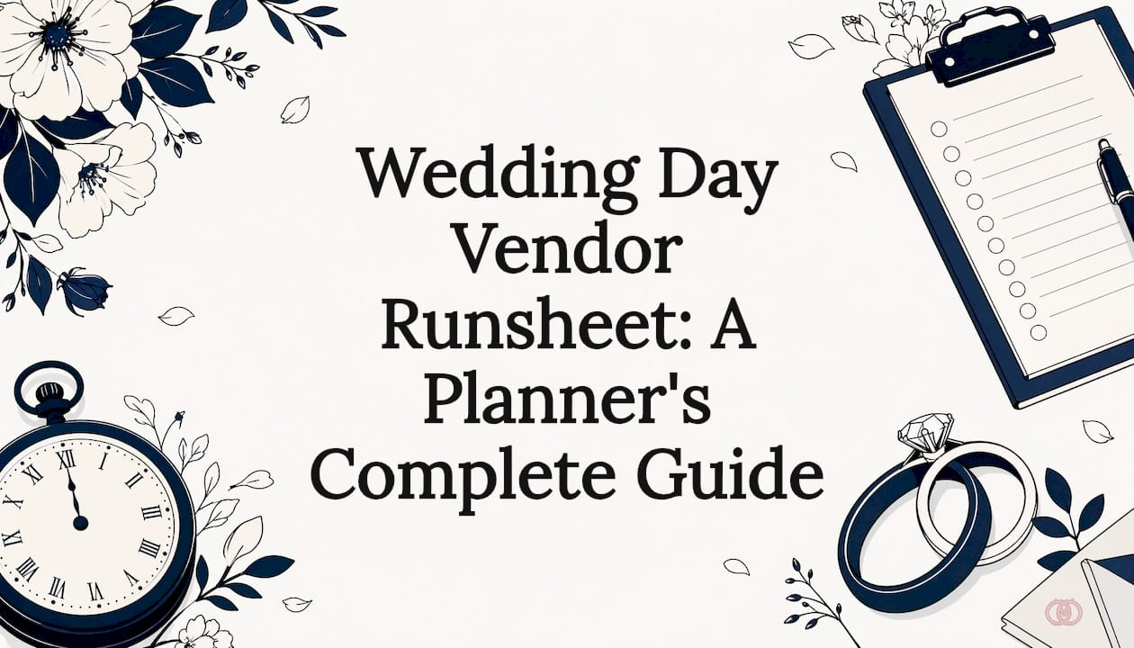 Decorative wedding vendor runsheet title card