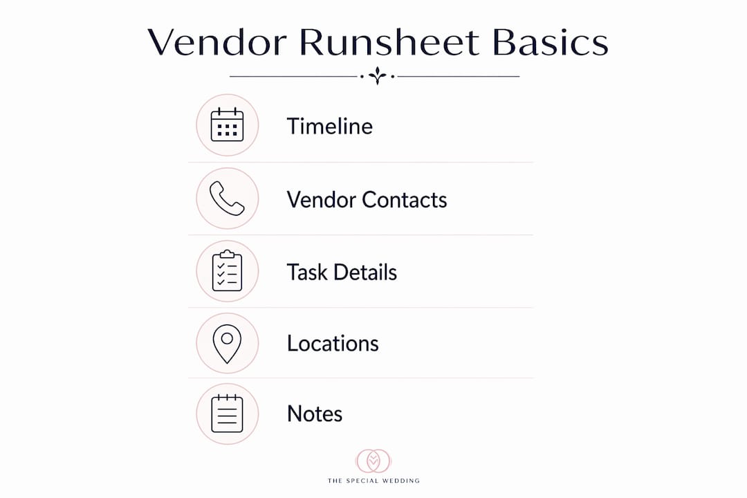 Infographic displaying essential elements of a vendor runsheet
