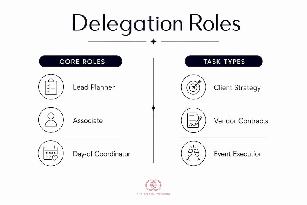 Infographic comparing core wedding agency roles and task types